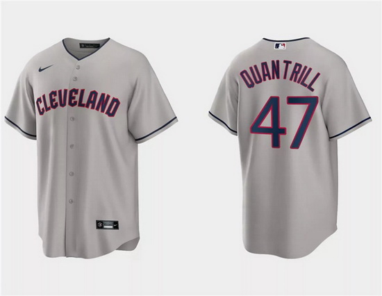 Men Cleveland Guardians 47 Cal Quantrill Grey Cool Base Stitched Jersey