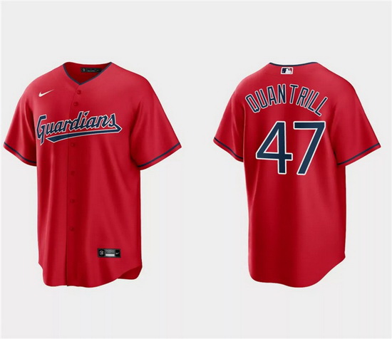 Men Cleveland Guardians 47 Cal Quantrill Red Cool Base Stitched Jersey