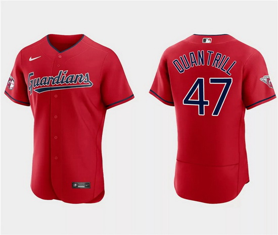 Men Cleveland Guardians 47 Cal Quantrill Red Flex Base Stitched Jersey