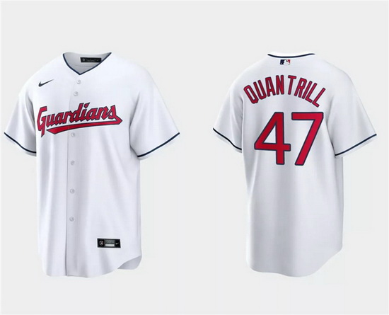 Men Cleveland Guardians 47 Cal Quantrill White Cool Base Stitched Jersey