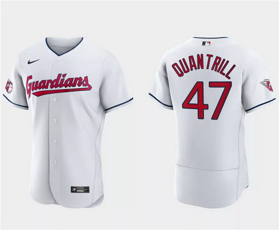 Men Cleveland Guardians 47 Cal Quantrill White Flex Base Stitched Jersey