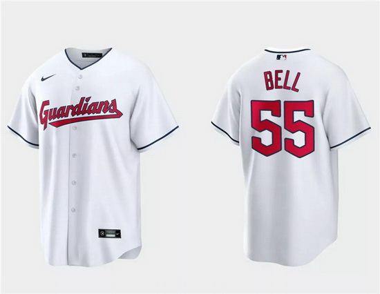 Men Cleveland Guardians 55 Josh Bell White Cool Base Stitched Jersey