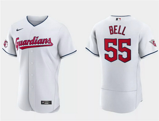 Men Cleveland Guardians 55 Josh Bell White Flex Base Stitched Jersey