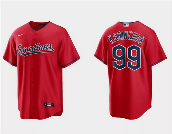 Men Cleveland Guardians 99James Karinchak Red Cool Base Stitched Jersey