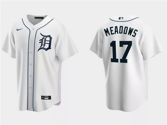 Men Detroit Tigers 17 Austin Meadows White Cool Base Stitched Jersey