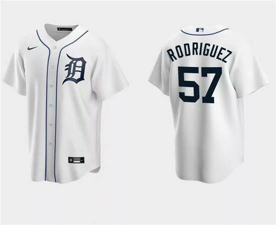 Men Detroit Tigers 57 Eduardo Rodriguez White Cool Base Stitched Jersey