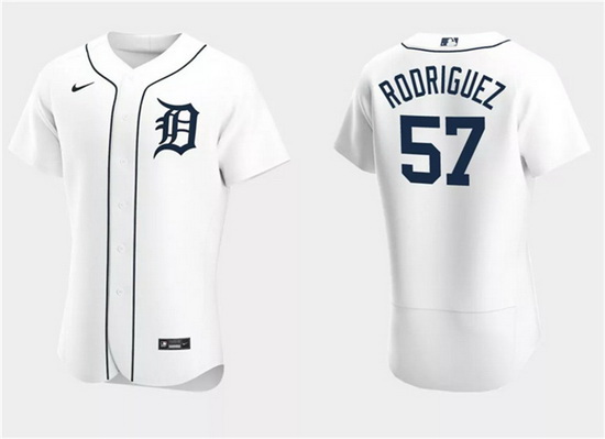 Men Detroit Tigers 57 Eduardo Rodriguez White Flex Base Stitched Jersey