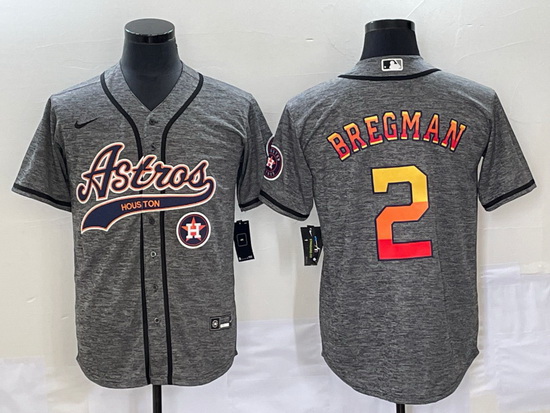 Men Houston Astros 2 Alex Bregman Gray With Patch Cool Base Stitched Baseball Jersey