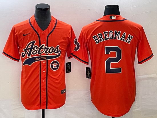 Men Houston Astros 2 Alex Bregman Orange With Patch Cool Base Stitched Baseball Jersey 4