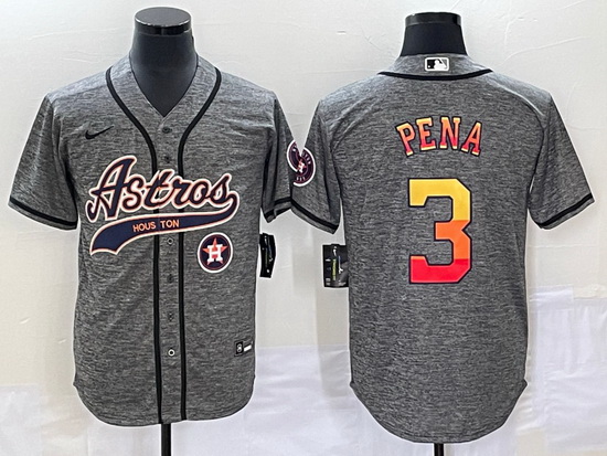 Men Houston Astros 3 Jeremy Pena Gray With Patch Cool Base Stitched Baseball Jersey