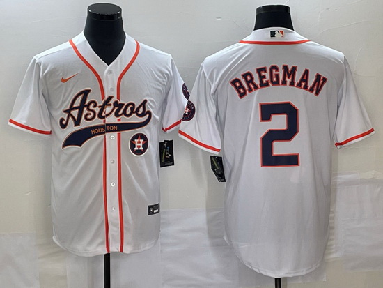 Men Houston Astros 2 Alex Bregman White With Patch Cool Base Stitched Baseball Jersey