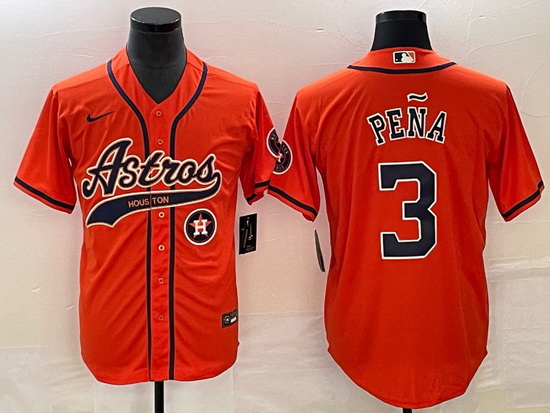 Men Houston Astros 3 Jeremy Pena Orange With Patch Cool Base Stitched Baseball Jersey