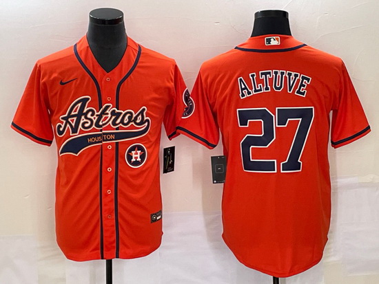 Men Houston Astros 27 Jose Altuve Orange With Patch Cool Base Stitched Baseball Jersey