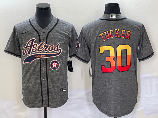 Men Houston Astros 30 Kyle Tucker Gray With Patch Cool Base Stitched Baseball Jersey