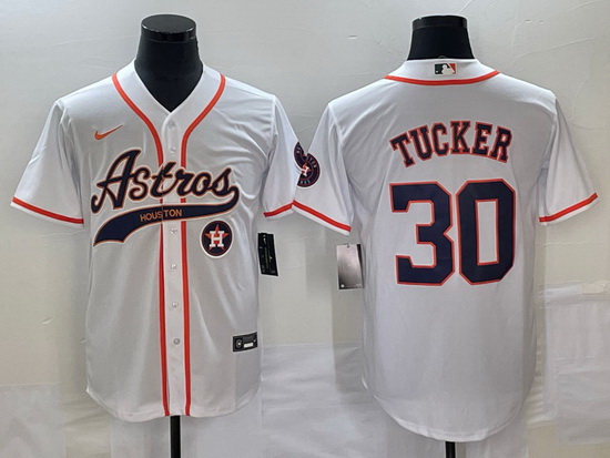 Men Houston Astros 30 Kyle Tucker White With Patch Cool Base Stitched Baseball Jersey