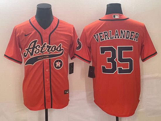 Men Houston Astros 35 Justin Verlander Orange With Patch Cool Base Stitched Baseball Jersey