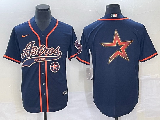 Men Houston Astros Navy Team Big Logo With Patch Cool Base Stitched Baseball Jersey 1