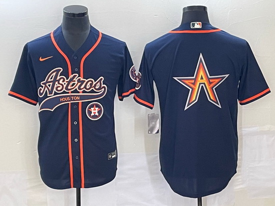 Men Houston Astros Navy Team Big Logo With Patch Cool Base Stitched Baseball Jersey 3