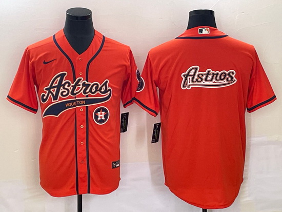 Men Houston Astros Orange Team Big Logo With Patch Cool Base Stitched Baseball Jersey 1