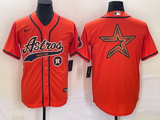 Men Houston Astros Orange Team Big Logo With Patch Cool Base Stitched Baseball Jersey 2