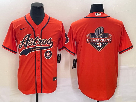 Men Houston Astros Orange Team Big Logo With Patch Cool Base Stitched Baseball Jersey 3