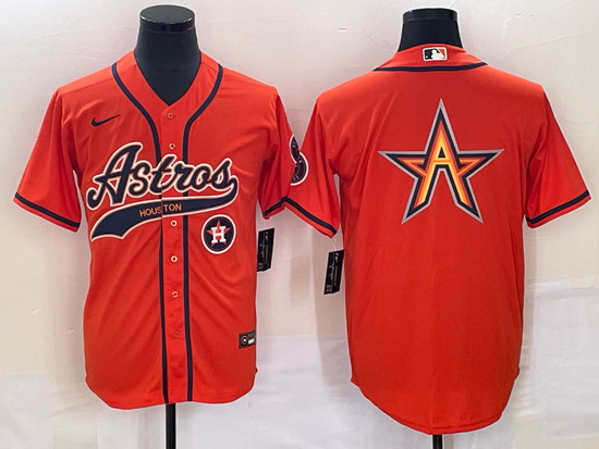 Men Houston Astros Orange Team Big Logo With Patch Cool Base Stitched Baseball Jersey