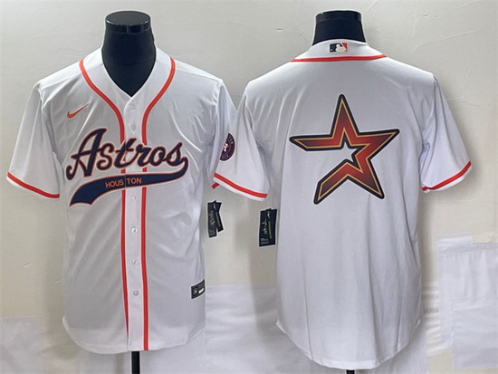 Men Houston Astros White Team Big Logo Cool Base Stitched Baseball Jersey