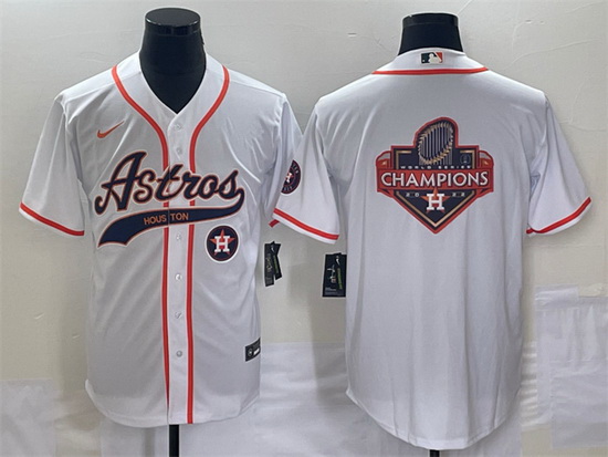 Men Houston Astros White Team Big Logo With Patch Cool Base Stitched Baseball Jersey