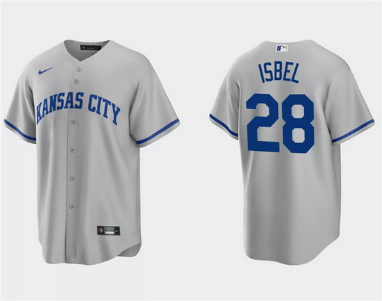 Men Kansas City Royals 28 Kyle Isbel Grey Cool Base Stitched Baseball Jersey