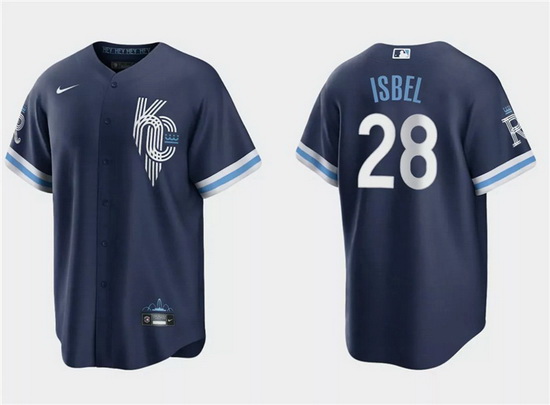 Men Kansas City Royals 28 Kyle Isbel Navy City Connect Cool Base Stitched Baseball Jersey