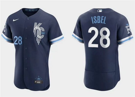 Men Kansas City Royals 28 Kyle Isbel Navy City Connect Flex Base Stitched MLB Jersey