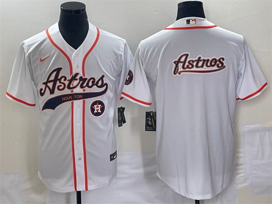 Men Houston Astros White Team Big Logo With Patch Cool Base Stitched Baseball Jerseys