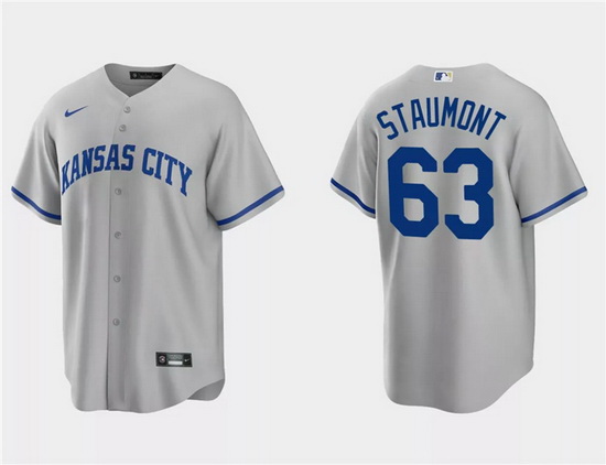 Men Kansas City Royals 63 Josh Staumont Grey Cool Base Stitched Baseball Jersey