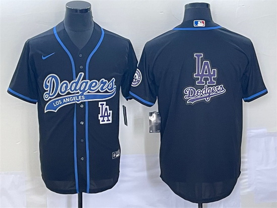 Men Los Angeles Dodgers Black Team Big Logo With Patch Cool Base Stitched Baseball Jerseys