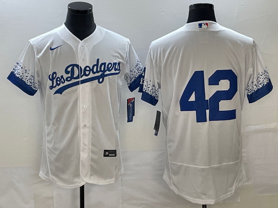 Men Los Angeles Dodgers 42 Jackie Robinson White City Connect Flex Base Stitched Baseball Jersey