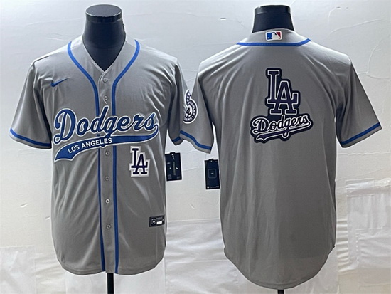 Men Los Angeles Dodgers Gray Team Big Logo With Patch Cool Base Stitched Baseball Jersey