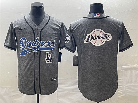 Men Los Angeles Dodgers Gray Team Big Logo With Patch Cool Base Stitched Baseball Jerseys