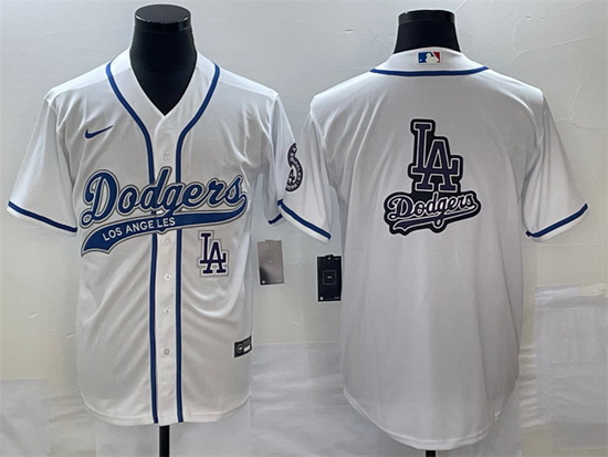 Men Los Angeles Dodgers White Team Big Logo With Patch Cool Base Stitched Baseball Jersey