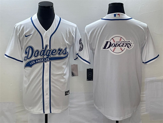 Men Los Angeles Dodgers White Team Big Logo Cool Base Stitched Baseball Jersey