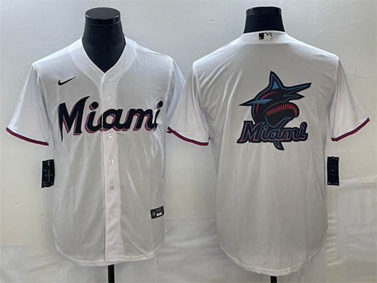 Men Miami Marlins White Team Big Logo Cool Base Stitched Baseball Jersey