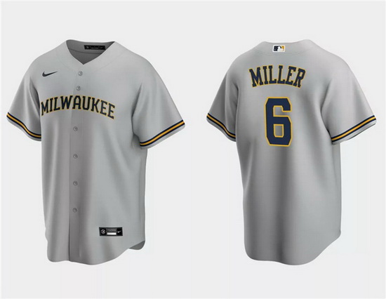 Men Milwaukee Brewers 6 Owen Miller Grey Cool Base Stitched Jersey