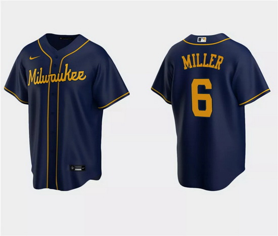 Men Milwaukee Brewers 6 Owen Miller Navy Cool Base Stitched Jersey