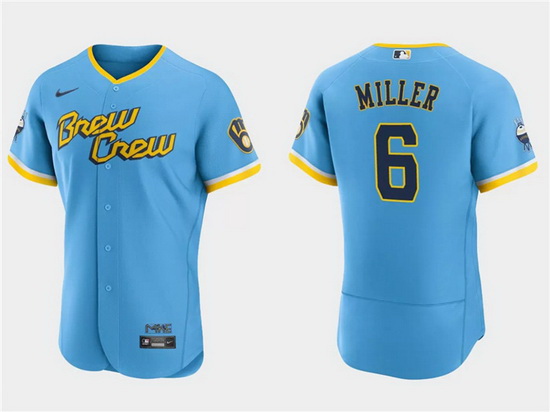 Men Milwaukee Brewers 6 Owen Miller Powder Blue 2022 City Connect Flex Base Stitched MLB Jersey