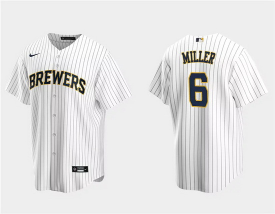 Men Milwaukee Brewers 6 Owen Miller White Cool Base Stitched Jersey