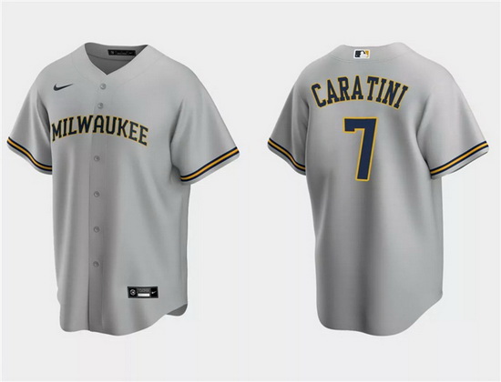 Men Milwaukee Brewers 7 Victor Caratini Grey Cool Base Stitched Jersey