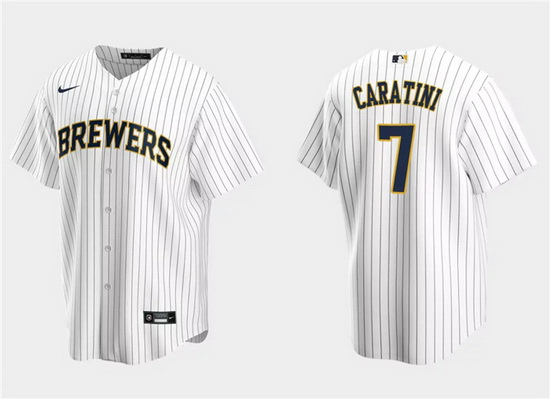 Men Milwaukee Brewers 7 Victor Caratini White Cool Base Stitched Jersey