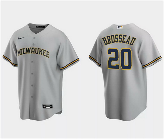 Men Milwaukee Brewers 20 Mike Brosseau Grey Cool Base Stitched Jersey