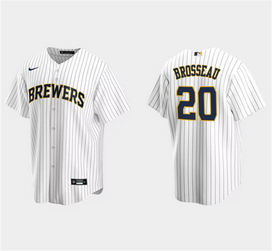 Men Milwaukee Brewers 20 Mike Brosseau White Cool Base Stitched Jersey