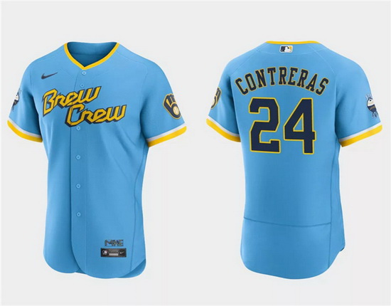 Men Milwaukee Brewers 24 William Contreras Powder Blue 2022 City Connect Flex Base Stitched Baseball