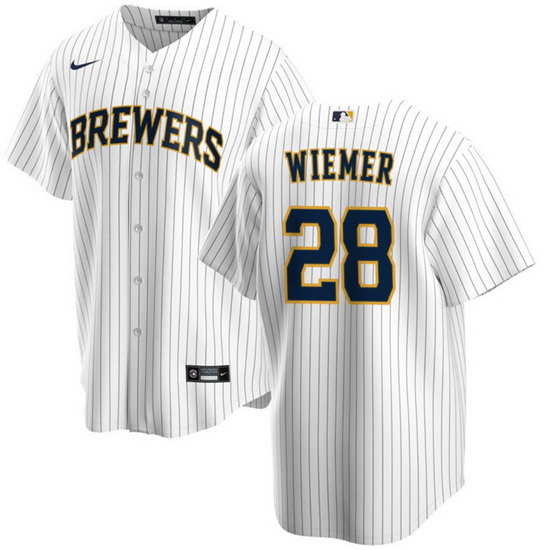 Men Milwaukee Brewers 28 Joey Wiemer Cream Cool Base Stitched JerseyS